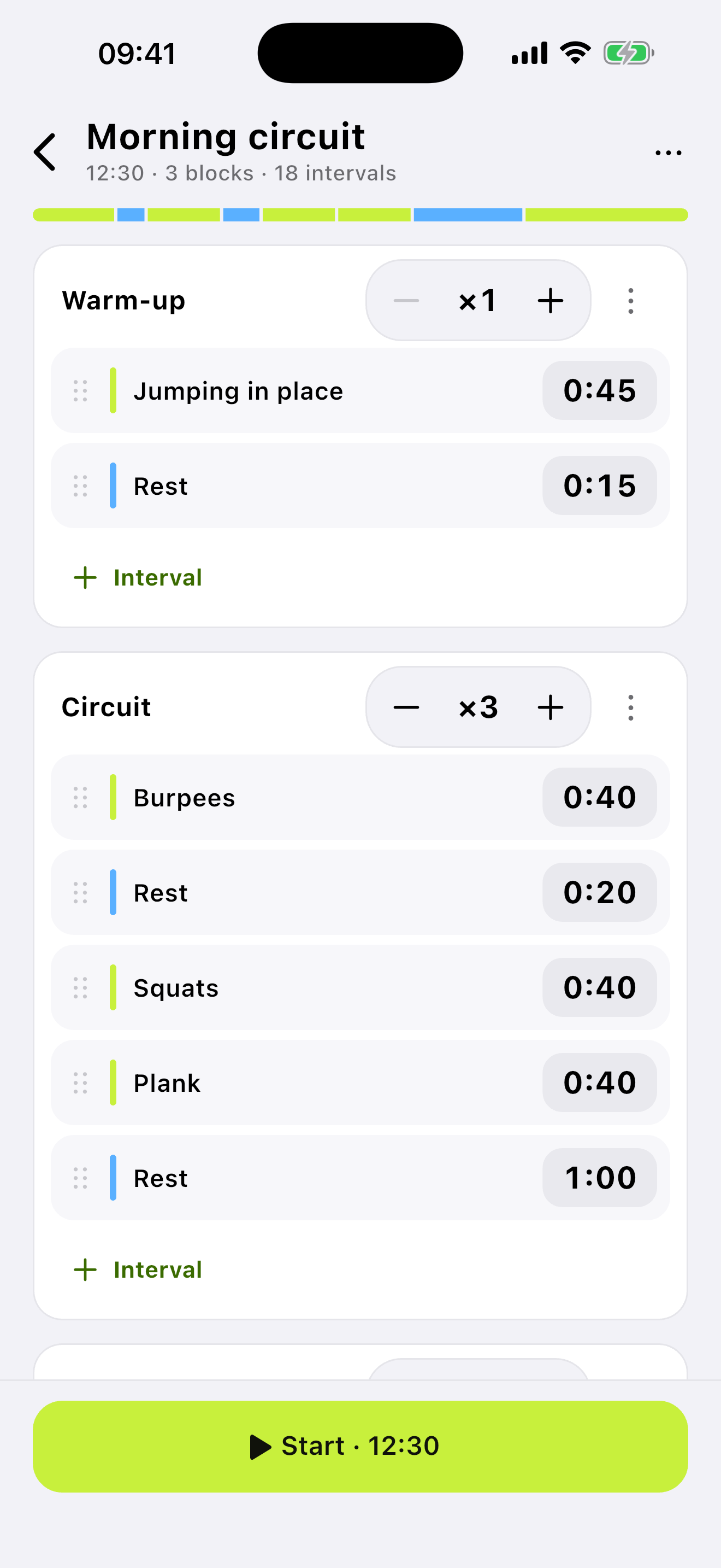 FitTimer workout editor